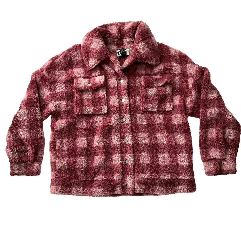 Beach Riot Laurie Buffalo Check Plaid Sherpa Berry Shacket Shirt Jacket M